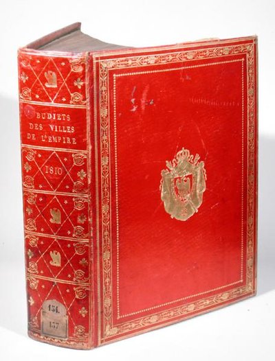 ナポレオンボナパルト（1769-1821）1810（赤いモロッコの革と金）の紋章で囲まれたフランス帝国の町の予算（165120も参照） 作： French School